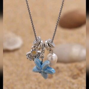 Ocean Theme Ceramic Starfish Shell Pearl Rhinestone Necklace